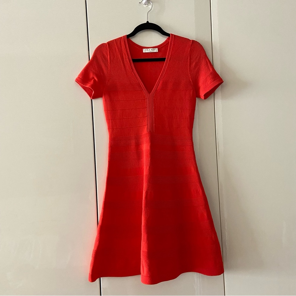 Sandro Ribbed Red Dress